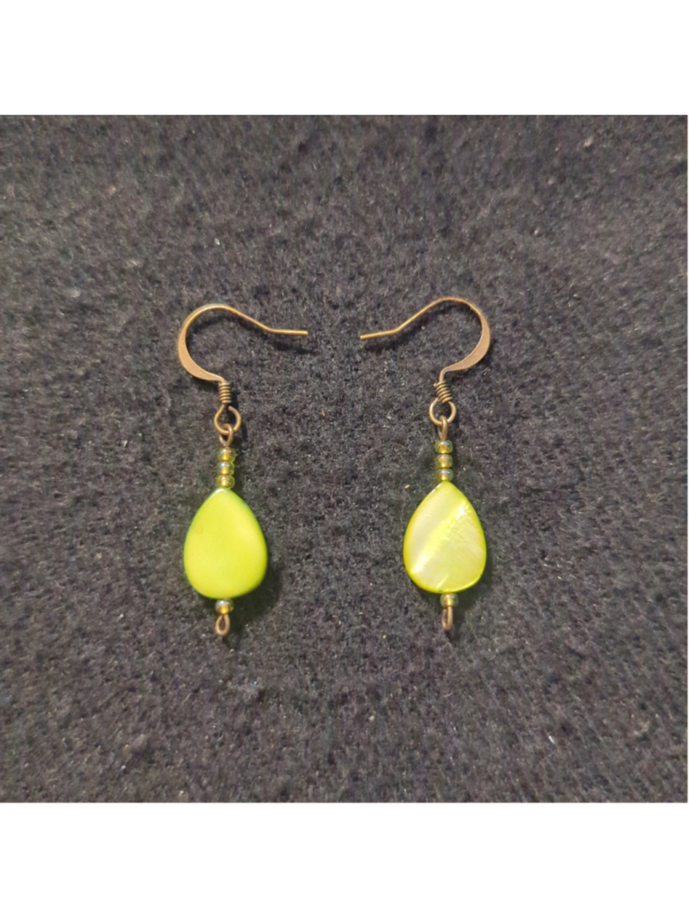 Bronze Tone Green Shell Disc Beaded Teardrop Statement Earrings